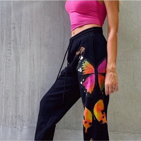 I.AM.GIA Aporia Women's Black Butterfly Print Jogger sweat Pants high waist XXS - Picture 5 of 12